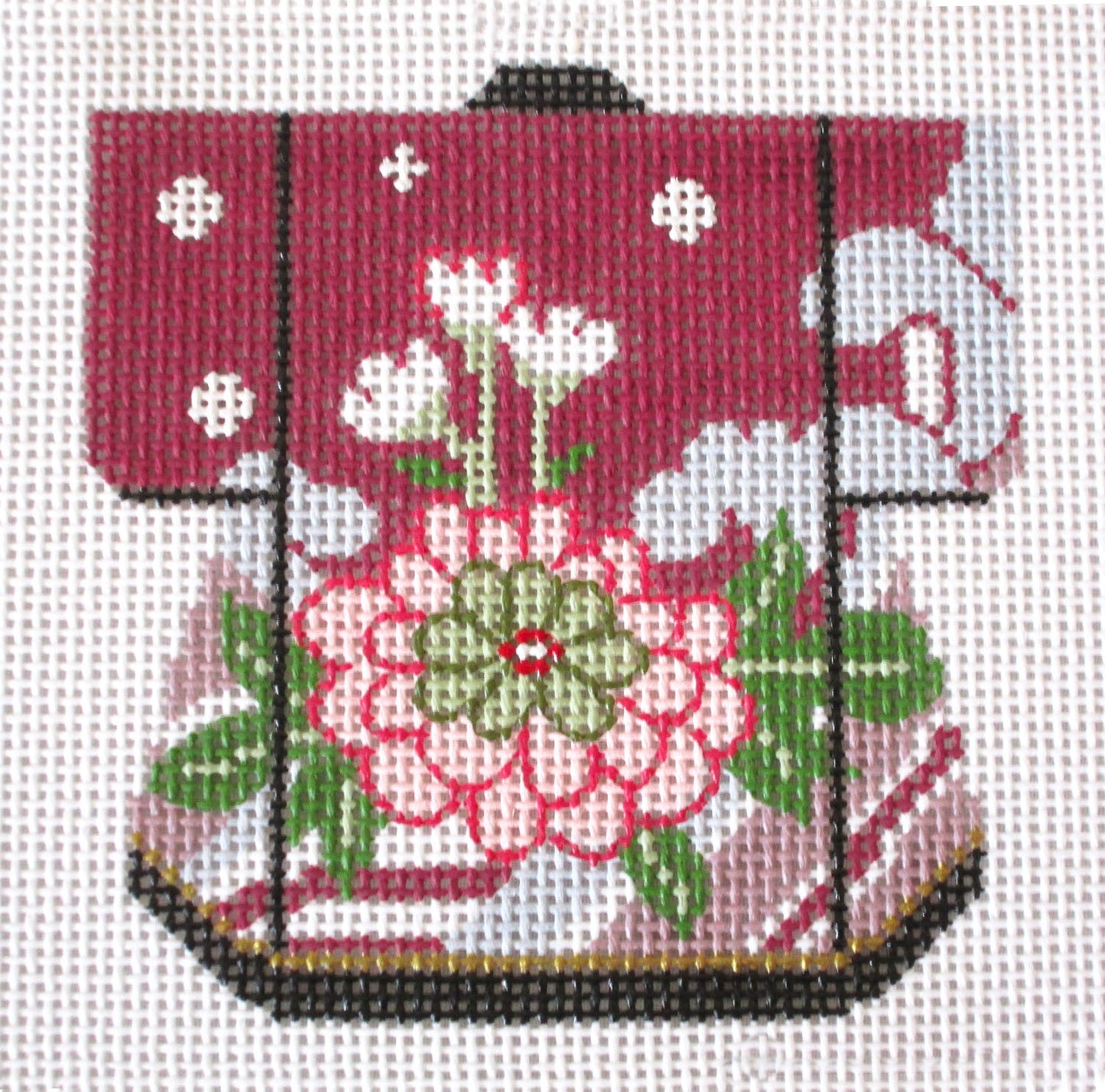 Kimono ~ Petite Japanese Kimono Blossoms handpainted Needlepoint Canvas Ornament by LEE