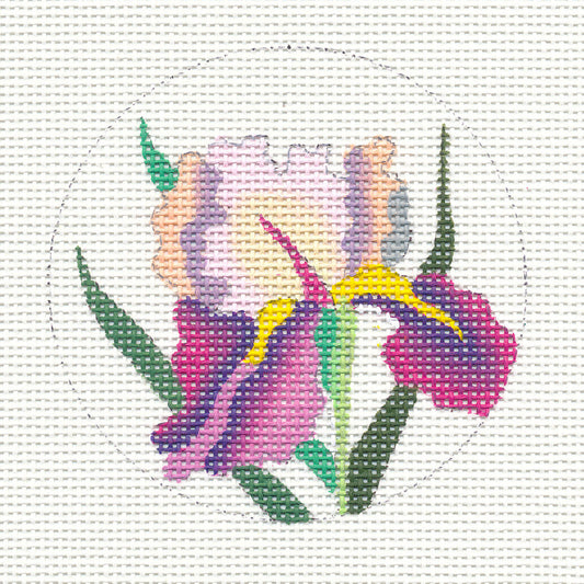 Round~Purple Iris on Hand Painted Needlepoint Canvas by JulieMar***SPECIAL ORDER***