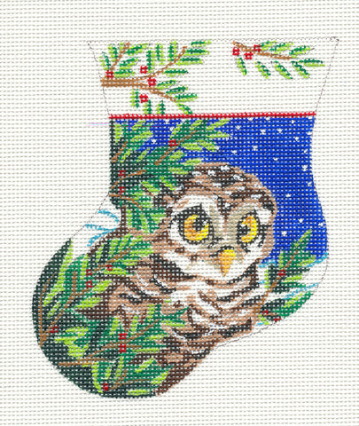 Stocking ~ Owlet Mini Stocking on Hand Painted Needlepoint Canvas by JulieMar
