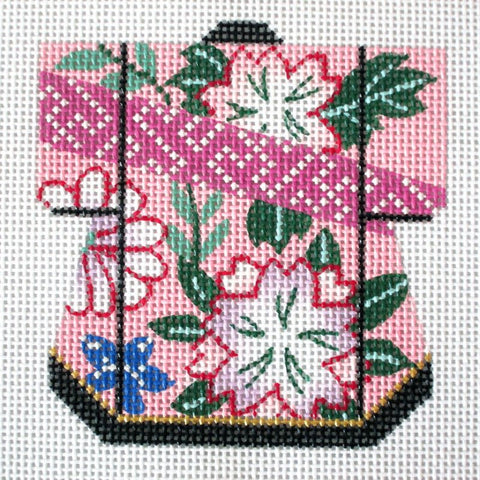 Kimono~Petite LEE Japanese Kimono Blossoms handpainted HP Needlepoint Canvas Ornament