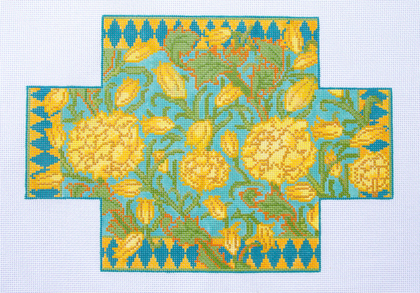 Brick Cover ~ William's Wild Tulips Doorstop in Yellow and Blue 13M handpainted Needlepoint Canvas~by Whimsy and Grace
