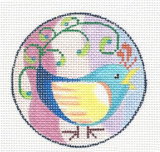 Round~ Fancy Bird 3"Rd. Ornament handpainted Needlepoint Canvas by Kamala ~ Juliemar