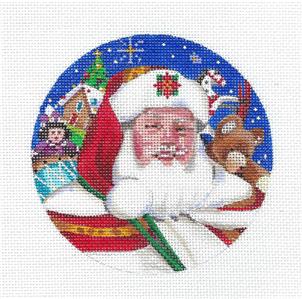 Round ~ Santa on the Roof Top handpainted Needlepoint Ornament by LIZ from S.Roberts