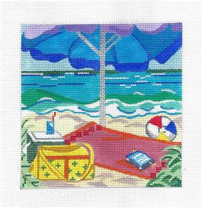 Seaside Canvas ~ Seaside Picnic at the Beach handpainted Needlepoint Canvas by Kamala ~ Juliemar