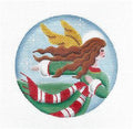 Christmas Round ~ Angel in Green & Red Ornament handpainted 18 Mesh Needlepoint Canvas by Rebecca Wood