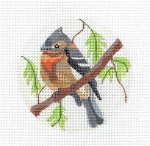 Bird Round ~ Flycatcher Bird handpainted 4" Rd. Needlepoint Ornament Canvas by Melissa Prince