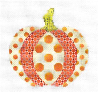 Kelly Clark Pumpkin ~ Pumpkin with Patterns & Polka Dots handpainted Needlepoint Canvas