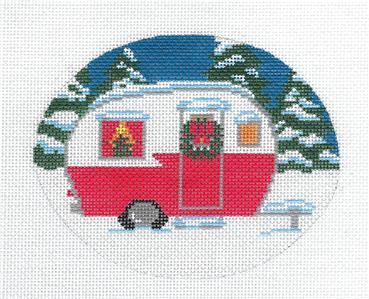 Oval- Christmas Trailer Ornament handpainted Needlepoint Canvas by Cecilia from CBK