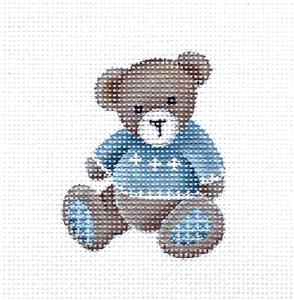 Baby Canvas ~ Baby Teddy Bear Boy handpainted Mini Ornament Needlepoint Canvas Rebecca Wood