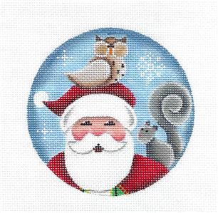 Christmas ~ Santa with Woodland Friends Ornament handpainted Needlepoint Canvas by Rebecca Wood