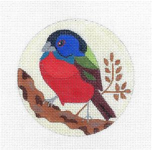 Bird Round ~ Painted Bunting Bird handpainted 4" Rd. Needlepoint Ornament Canvas Melissa Prince