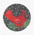 Bird Round ~ Cardinal On A Pine Branch handpainted Needlepoint Canvas Ornament Amanda Lawford