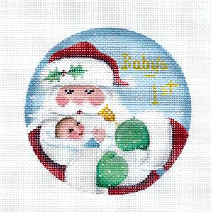 Baby Round ~ Baby Boy's First Christmas with Santa 18 mesh HP 4" Rd. Needlepoint Canvas by Rebecca Wood