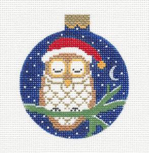 Bird Round ~ Sleeping Santa Owl Ornament handpainted 18m Needlepoint Canvas Amanda Lawford