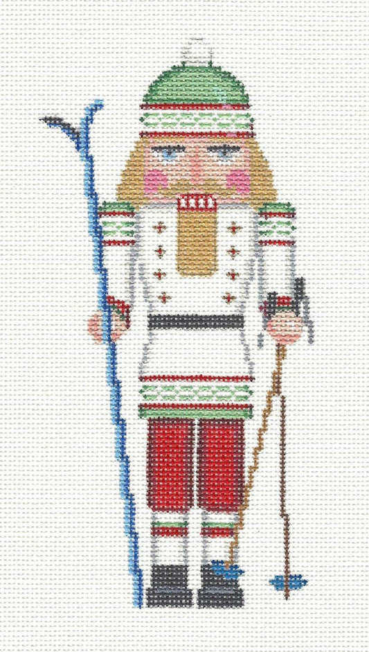 Nutcracker ~ Skiing Nutcracker in White Ornament handpainted Needlepoint Canvas by Susan Roberts