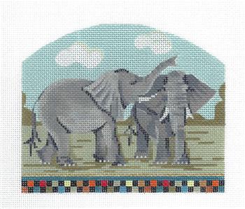 Kelly Clark Canvas – Two Elephant's from Noah's Ark handpainted Needlepoint Canvas by Kelly Clark