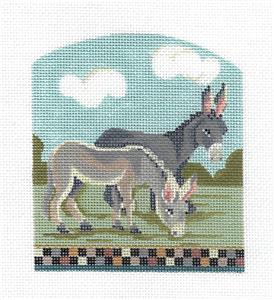 Kelly Clark Canvas – Two Donkey's from Noah's Ark handpainted 18 Mesh Needlepoint Canvas by Kelly Clark