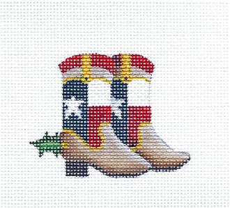 TEXAS Canvas ~ TEXAS Cowboy Boots handpainted Mini Ornament Needlepoint Canvas by Rebecca Wood