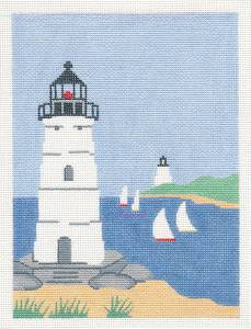 New England ~ Lighthouses & Sailboats handpainted Needlepoint Canvas by Silver Needle