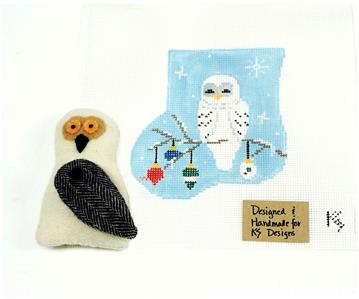 Canvas Set ~ Snowy Owl CANVAS SET handpainted Needlepoint Mini Sock Ornament by Kathy Schenkel