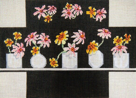 Brick Cover~Flower Vase handpainted Needlepoint Canvas~by Needle Crossings