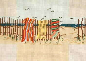 Brick Cover~Beach Towels handpainted Needlepoint Canvas~by Needle Crossings