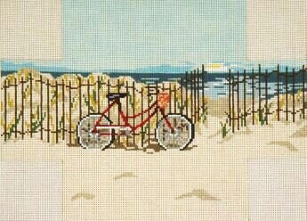 Brick Cover ~ Bicycle By The Sea Door Stop handpainted Needlepoint Canvas by Needle Crossings