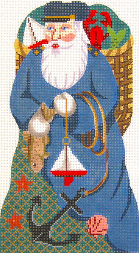 Christmas Canvas ~ Nantucket Santa 12.5" Tall Stand-Up Design handpainted Needlepoint Canvas by Silver Needle