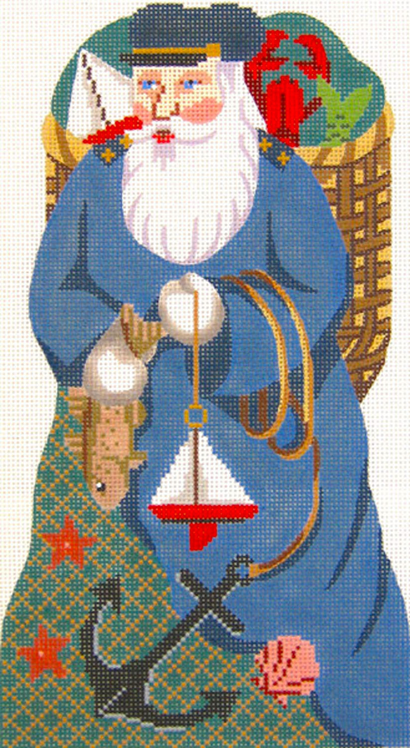 Christmas Canvas ~ Nantucket Santa 12.5" Tall Stand-Up Design 13 Mesh handpainted Needlepoint Canvas by Silver Needle