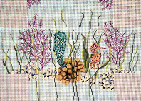Brick Cover ~ Seahorses handpainted Needlepoint Canvas by Needle Crossings
