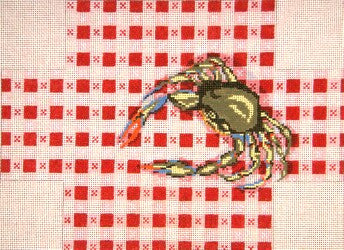 Brick Cover~Crab on Tablecloth handpainted Needlepoint Canvas~by Needle Crossings