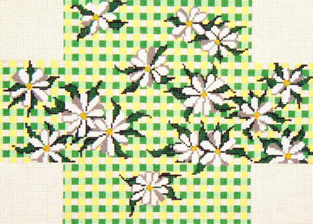Brick Cover~Daisy Gingham handpainted Needlepoint Canvas~by Needle Crossings