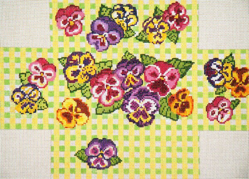 Brick Cover ~ Pansy Gingham handpainted Needlepoint Canvas by Needle Crossings