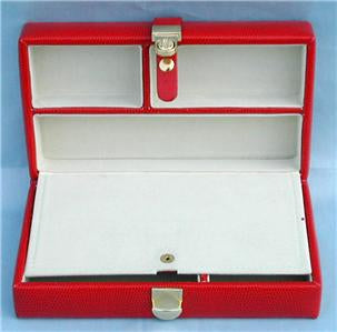 Leather Jewelry Box ~ Red Leather Jewelry Box with Interior Compartments for Needlepoint Canvas By LEE
