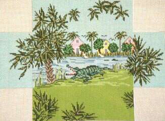 Brick Cover ~ Alligator Alley handpainted Needlepoint Canvas by Needle Crossings