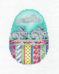 EGG ~ 2 Silver Bunnies Egg handpainted Needlepoint Canvas Ornament by Assoc. Talents