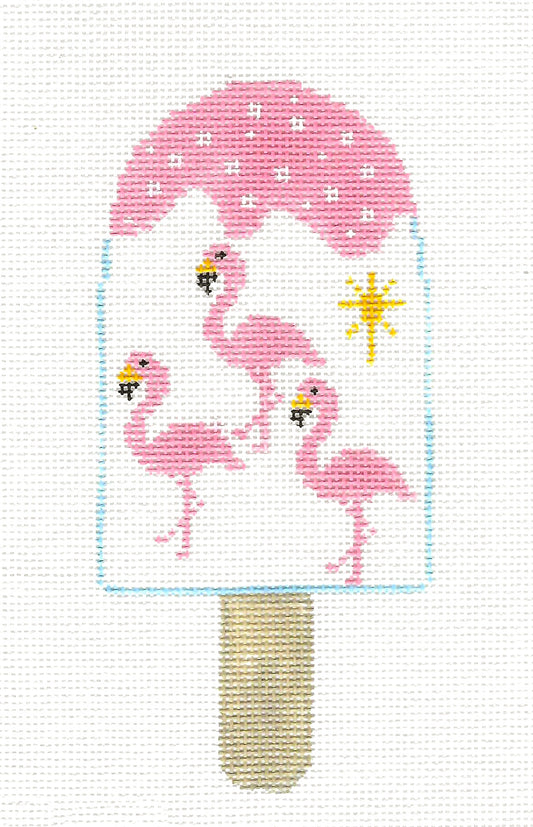Dream Bar ~ 3 Pink Flamingos Dream Bar handpainted Needlepoint Canvas by Kathy Schenkel