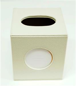 Accessories ~ Square Tissue Box in Cream Premium Leather for a Needlepoint Canvas by LEE