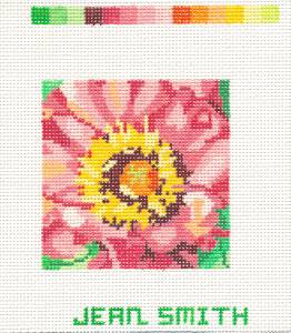 Coaster ~ Pink Peony 4" Coaster handpainted Needlepoint Canvas by Jean Smith Designs
