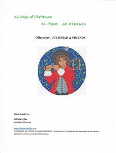 12 Days of Christmas 11 Pipers Piping with STITCH GUIDE & HP Needlepoint canvas Juliemar