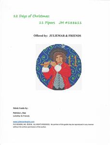 12 Days of Christmas 11 Pipers Piping with STITCH GUIDE & handpainted Needlepoint Ornament Canvas by Juliemar