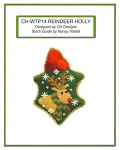 Holly ~ Holly with Reindeer & STITCH GUIDE handpainted Needlepoint Canvas ~ Danji
