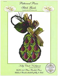 Kelly Clark Pear ~ Plum Bartlett Pears on Green handpainted Needlepoint Canvas & STITCH GUIDE