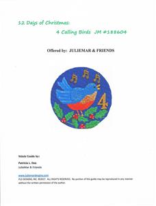12 Days of Christmas 4 Calling Birds with STITCH GUIDE handpainted Needlepoint Ornament Canvas by Juliemar