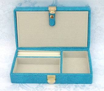Leather Jewelry Box ~ Blue Leather Jewelry Box with Interior Compartments for Needlepoint Canvas by LEE