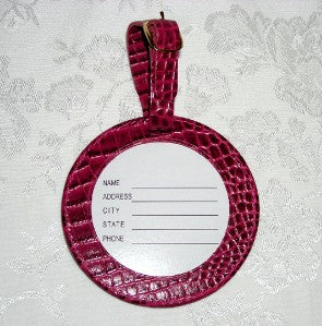 Accessory ~ LUGGAGE ID TAG Magenta Pink textured Leather for 3" Rd. Needlepoint Canvas by LEE