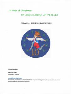 12 Days of Christmas 10 Lords Leaping & STITCH GUIDE on HP Needlepoint Canvas by JulieMar
