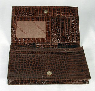 Accessory ~ Wallet with Snap Closure Brown Alligator texture Leather Wallet for a Needlepoint Canvas by Lee