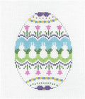 Egg ~ 5 White Bunnies Egg Ornament handpainted Needlepoint Canvas by Susan Roberts