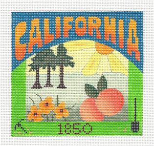 Travel ~ CALIFORNIA Travel Post Card handpainted Needlepoint Canvas Ornament by Denise